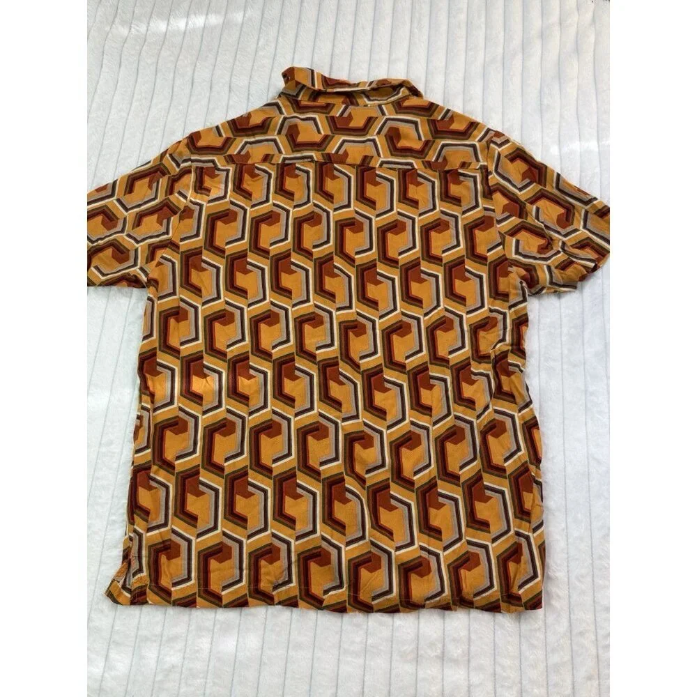 Denim & Flower Ricky Singh Orange Button-Up Hexagon Geometric Shirt SZ Large - Picture 13 of 13